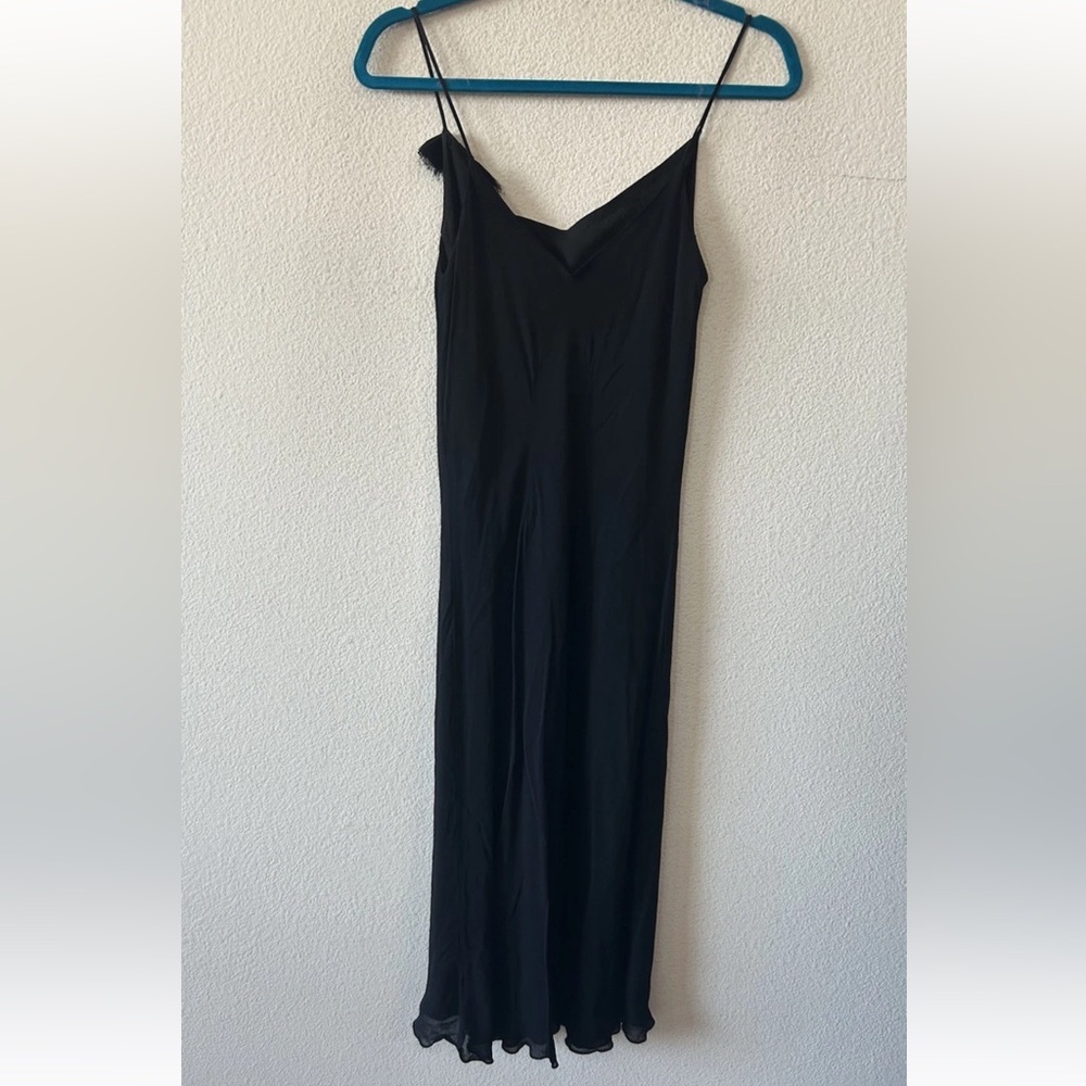 VTG 90s Lapis Black Slip Dress Midi Bias Cut Rayon USA Y2K Minimalist M - Picture 12 of 16